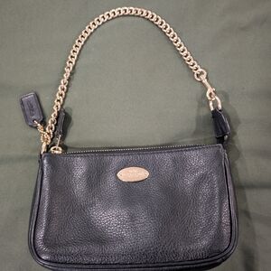 Coach Black Leather Clutch with Gold Chain